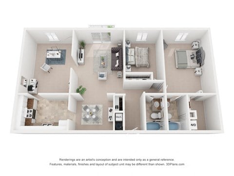 Floor plan for 2 beds, 2 baths, 1322 sqft
